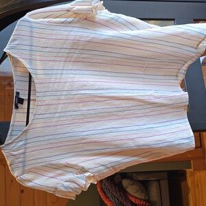 Anthropologie Drew cream rainbow stripe ruffle crepe crop top